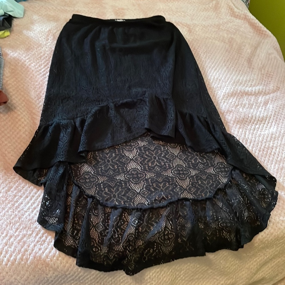 Black Lace Mullet/ High Low Skirt with lining